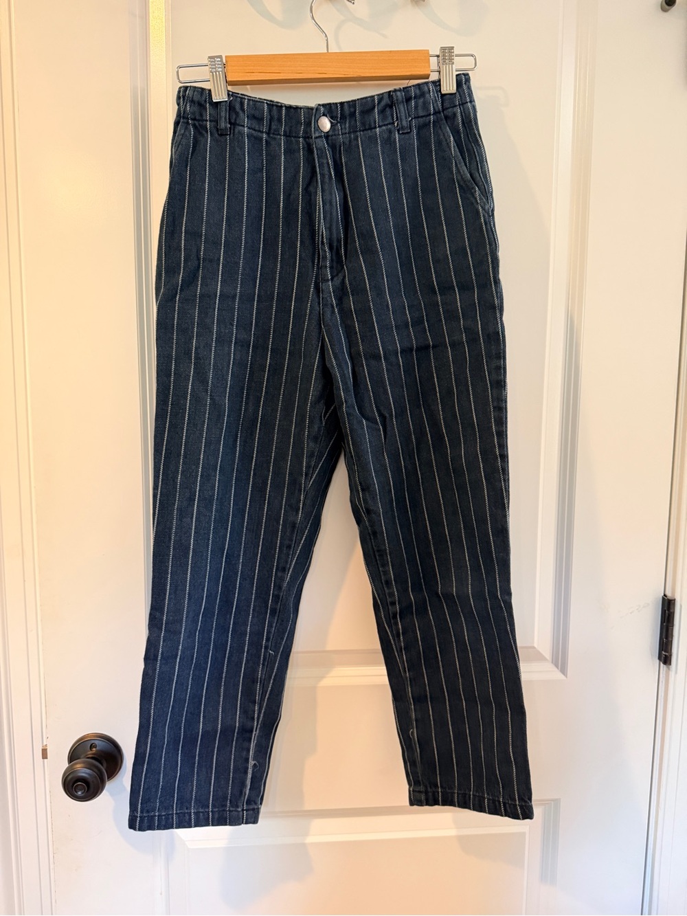 Zara Striped Navy High-Rise Tapered Pants